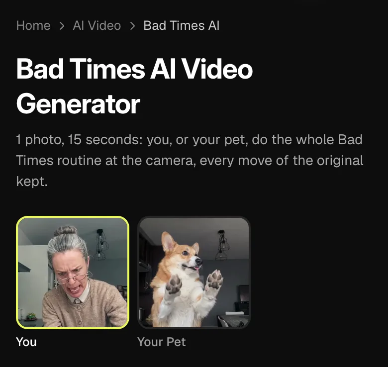 Step 1: the Bad Times AI page and its style choices on a phone