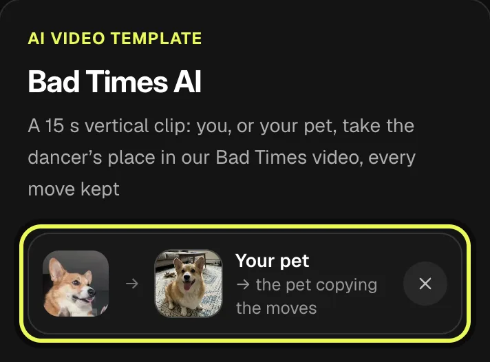 Step 3: the Your pet slot filled with the finished example’s corgi photo