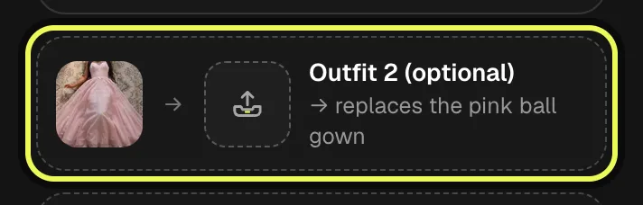 Step 3: the Outfit 2 optional slot, the first of three clothing-reference positions