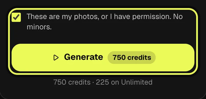 Step 4: the permission checkbox and Generate button on the fan transition card