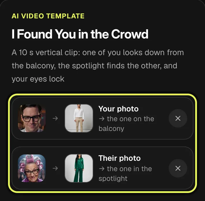 Step 2: Your photo and Their photo filled for the balcony and spotlight roles