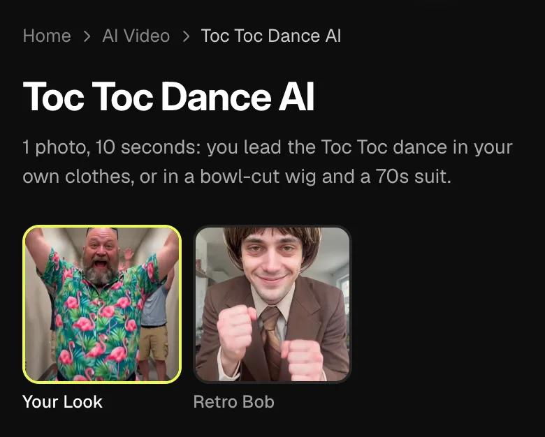 Step 1: the Toc Toc page and its two style choices on a phone