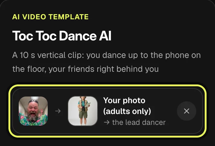 Step 3: the adult photo slot filled with the finished Your Look example’s input
