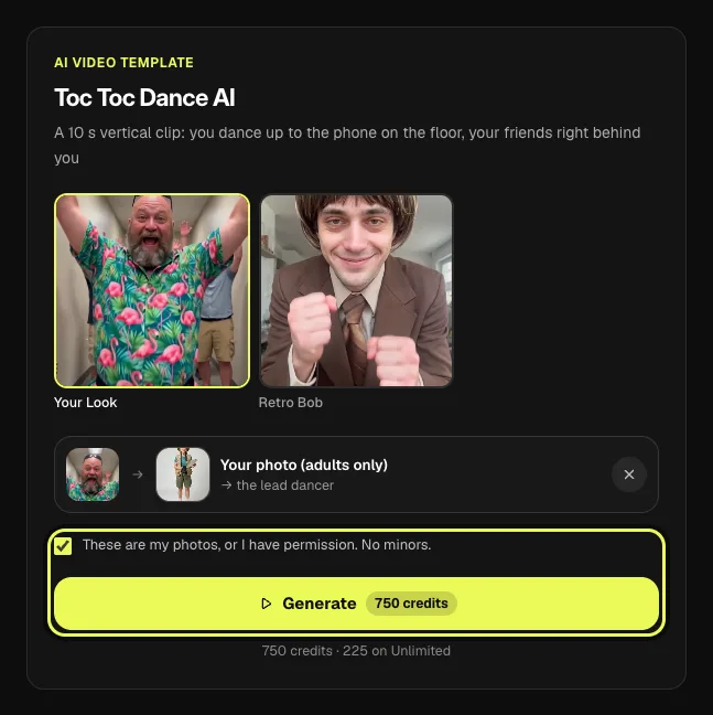 Step 4 on a computer: the adult photo, consent box and Generate button