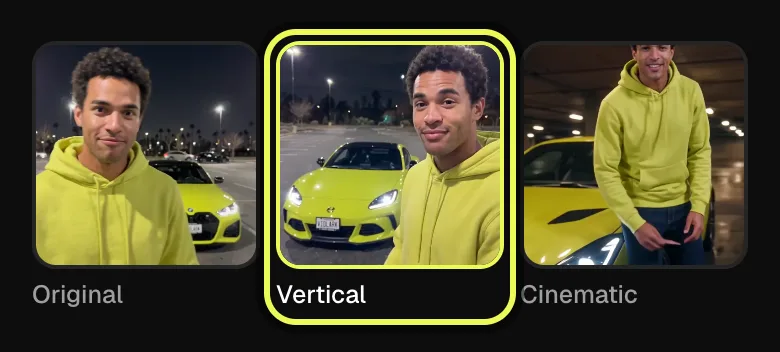 Step 2: Vertical selected among Original, Vertical and Cinematic