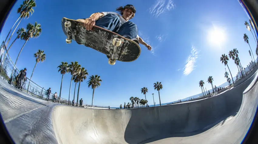 Skate trick at sunset