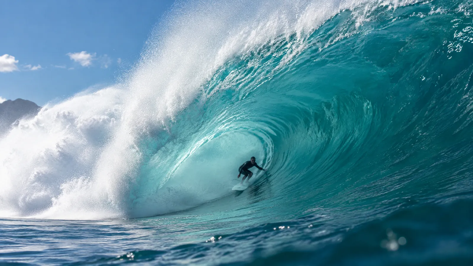 Surfer in the barrel of a wave